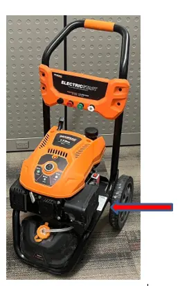 Recalled Generac Electric Start Pressure Washers label location