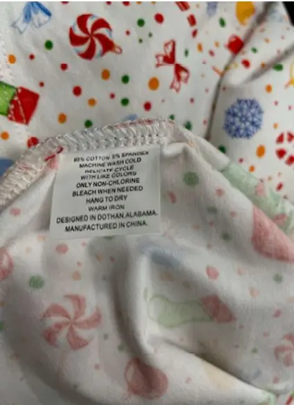 Recalled Oaks Apparel Company Children's Nightgown's inside seam label
