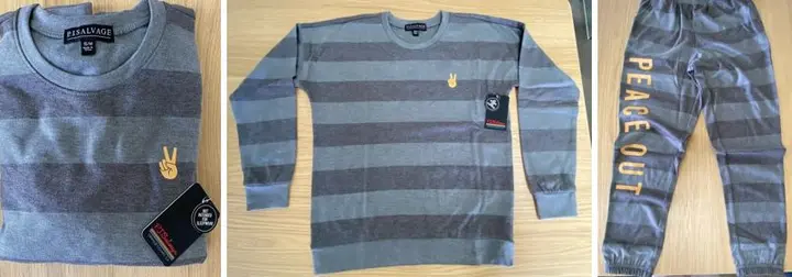 Recalled P.J. Salvage pajama set in light blue and charcoal stripes