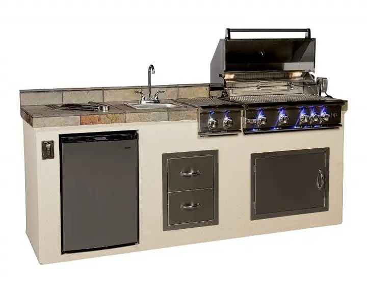 Recalled Paradise Grills GX8 Outdoor Kitchen (shown with grill, access door, and optional side burner, sink, double drawers and refrigerator)