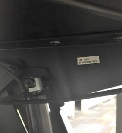 A photo of the Lot Number Label on the Workstation (on the underside)