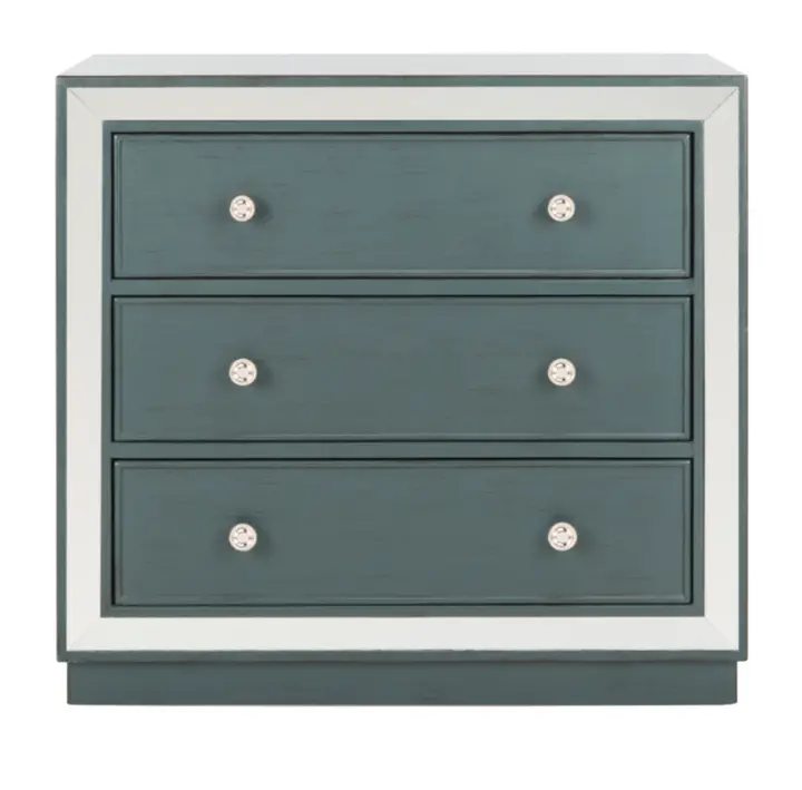 Recalled chest with steel teal drawers with mirror finish (Model Number CHS6403C)