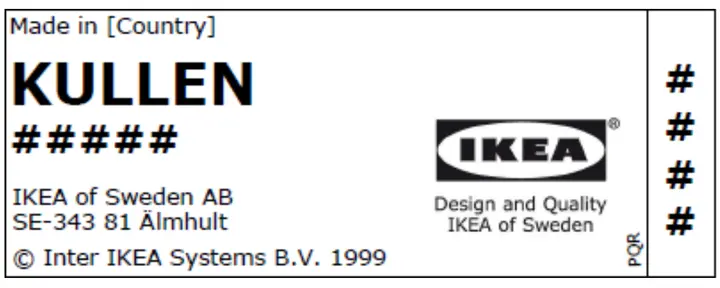 Label on recalled IKEA KULLEN 3-drawer chest