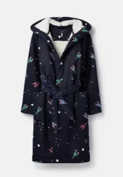 205682-NVYROCKETS Navy blue robe with space rocket print 100% polyester XS, S, M, L