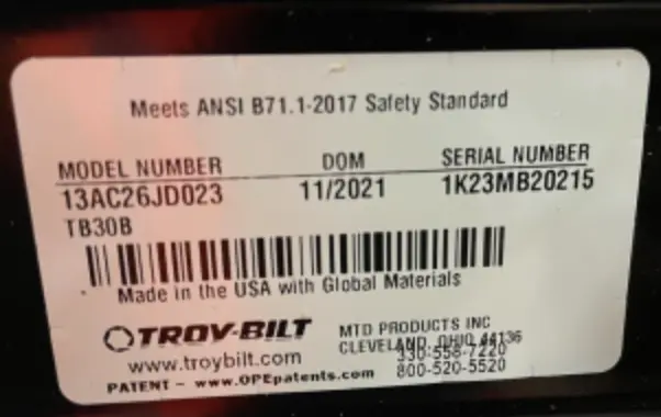 The model and serial number is located on a model plate label on the bottom of the seat pan