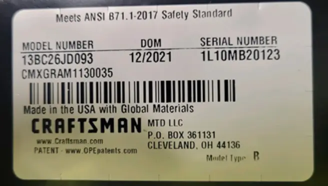 The model and serial number is located on a model plate label on the bottom of the seat pan