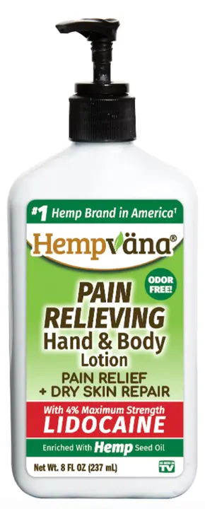 Recalled Hempväna Pain Relieving Hand & Body Lotion with Lidocaine 8 ounce bottle with pump