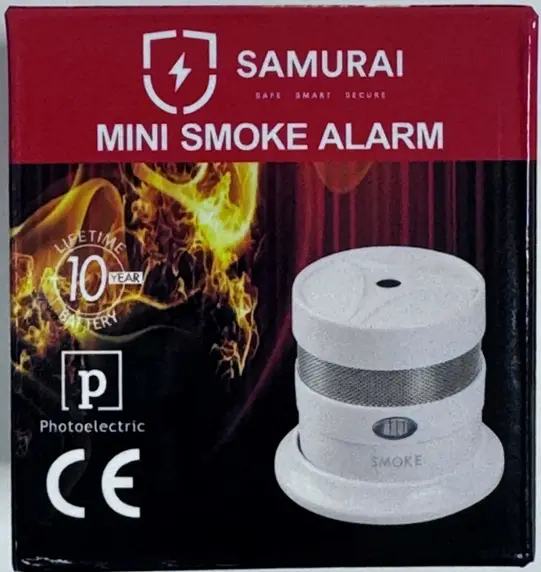 Recalled Samurai Mini Smoke Alarm – packaging