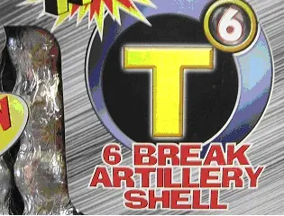 Recalled "T6" Titanium 6 Break Artillery Shell Fireworks, front of package
