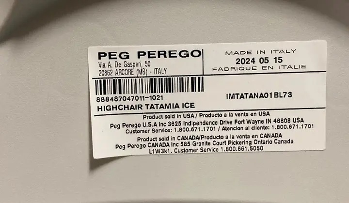 Label with Date of Manufacture and Model Number Found on Base of Product