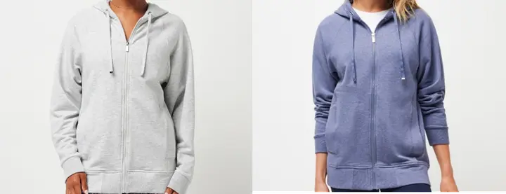 Recalled Women's Off Script Zip-Up Hoodies in Heather Light Gray and Heather Crown Blue
