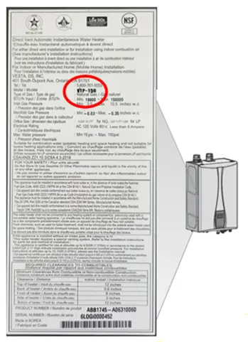 Model Number on the Label of the Recalled Water Heaters