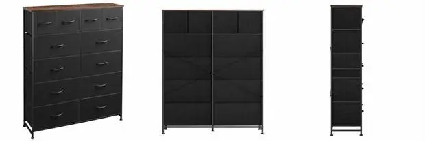 Recalled WLIVE Fabric 12-Drawer Dresser in Black Rustic Brown