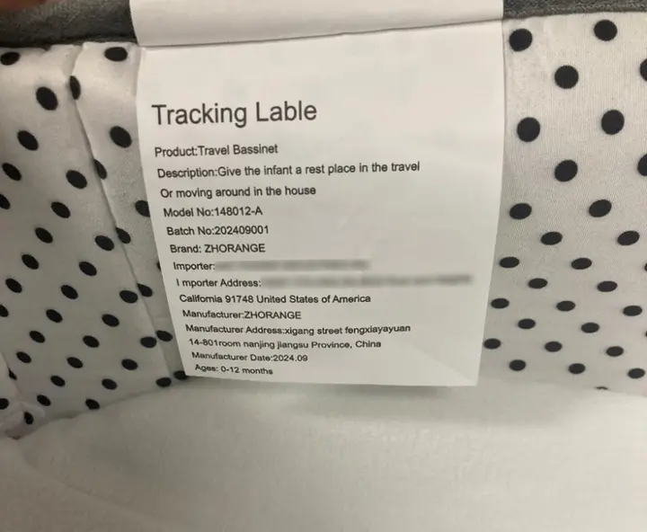 Label with Model Number and Date of Manufacture