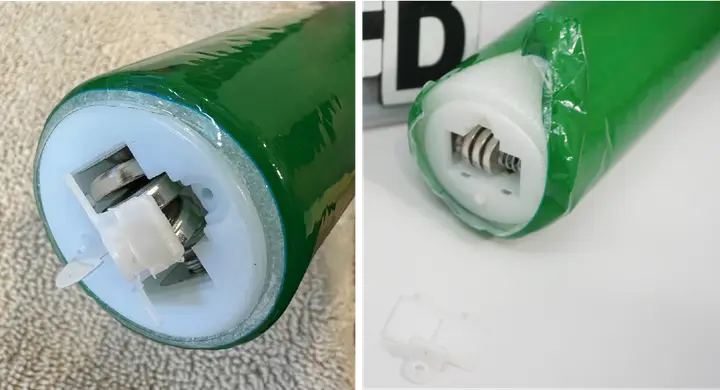 Recalled Light-Up Foam Stick (Item No. SS041-M) – End of stick showing accessible button cell batteries