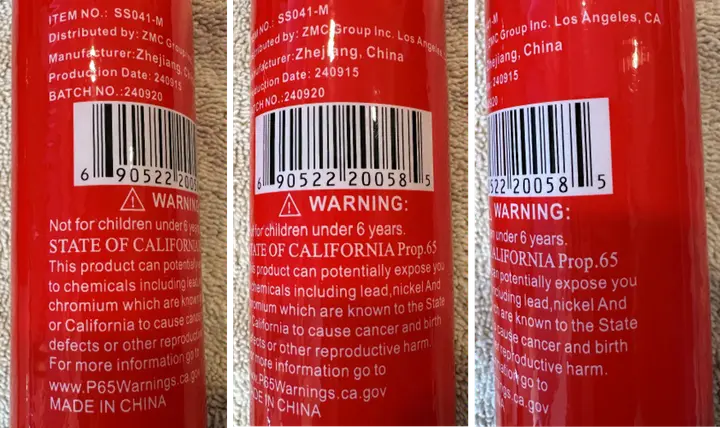 Recalled Light-Up Foam Stick (Item No. SS041-M) – Labeling area located along the side of the stick