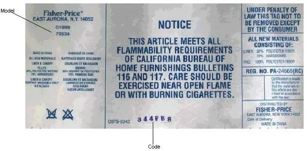Label on bottom of recalled Bounce 'n Play™ Activity Dome