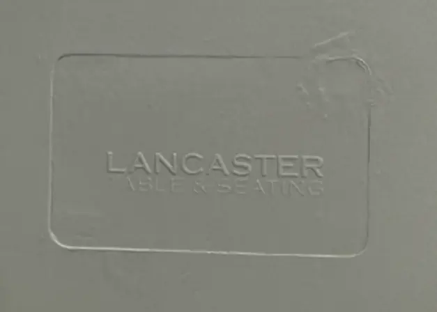 Recalled Lancaster Table & Seating Allegro plastic side chair stamp on underside of plastic side chair