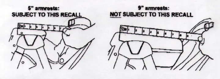 Recalled armrest (left) and non-recalled armrest (right)