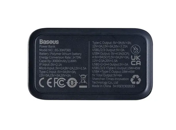 Recalled Baseus portable charger with SN ending in the letter "D" (label on bottom)
