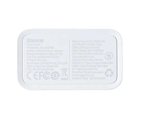 Recalled Baseus portable charger with SN ending in Arabic numerals (label on bottom)