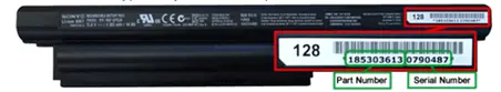 The part numbers location on the battery pack