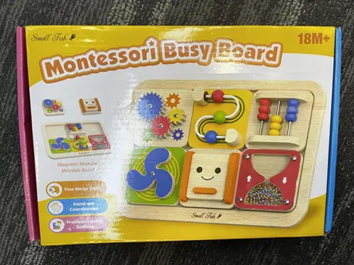 Recalled Montessori Busy Board Toy (Package – front)