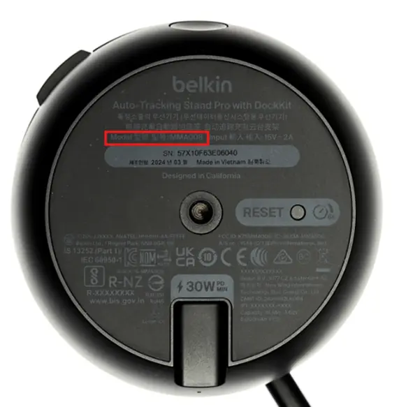 Location of model number on the recalled MMA008 Portable Wireless Charging Stand (in red box)