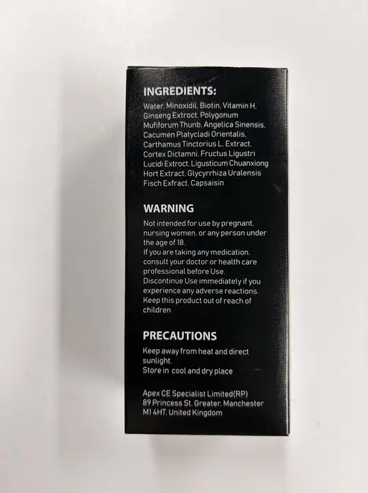 Recalled Sefudun 5% Minoxidil Hair Growth Serum Kit for Men Packaging (Box Back)