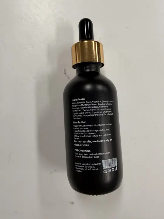 Recalled Sefudun 5% Minoxidil Hair Growth Serum Kit for Men Packaging (Bottle Back)