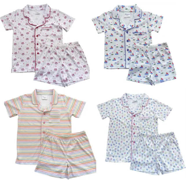 Recalled Blossom Short Sleeve Button Up Short Set – Fireworks, Sailboats, Stripes, Tulip
