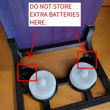 Location of spare battery holder in base of recalled Prismatic 3D Prints Book Nooks Gothic Cathedral Window