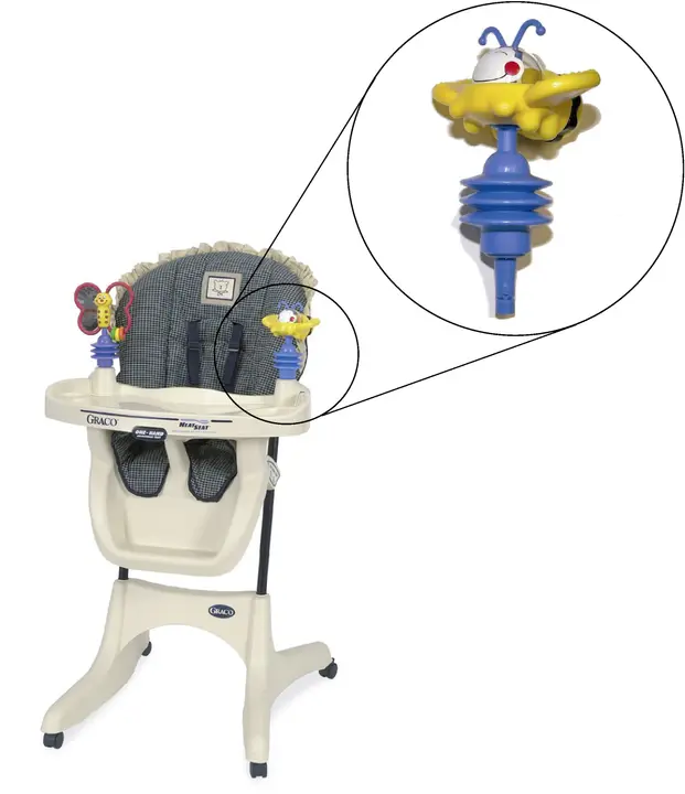 Recalled Bumble Bee toy with blue antennae, sold with Graco High Chair