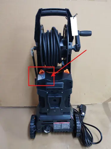 Model number "HD14P-Z" is printed on a label on the back of the recalled COMMOWNER pressure washers