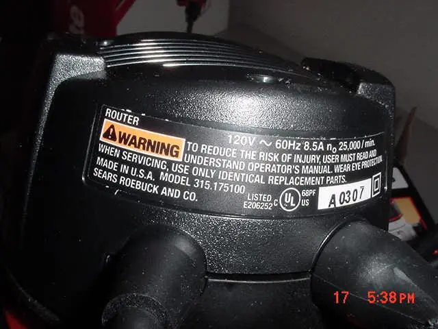Recalled 1-1/2 HP Craftsman® Electric Router label