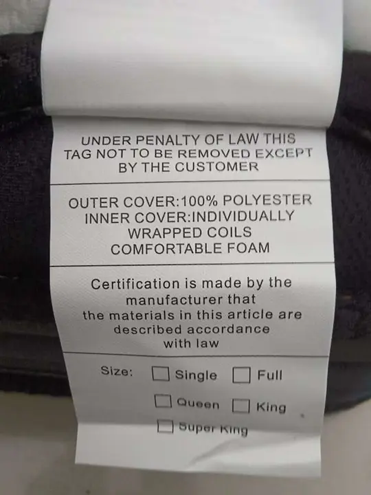 Recalled Crayan Mattress Labeling