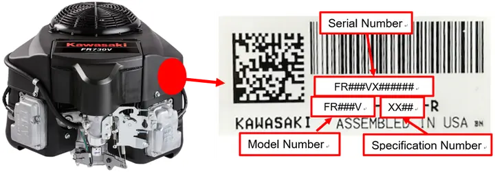 Recalled Engine model and serial number identification label
