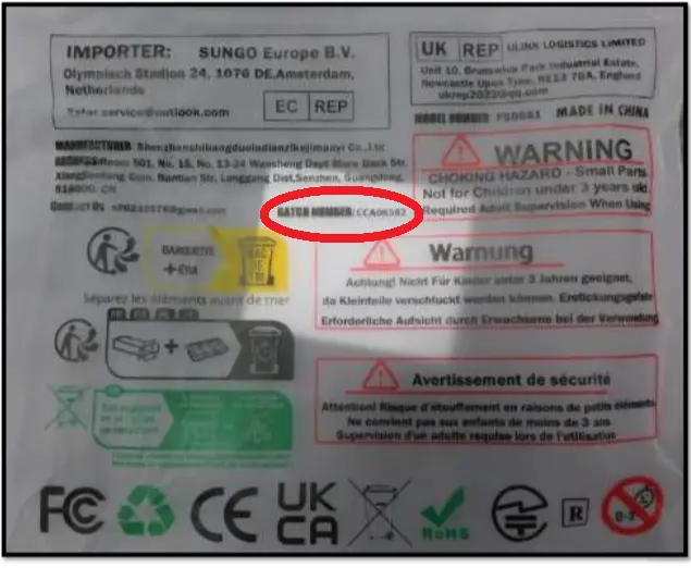 Recalled Anzmtosn Magnet Fidget Spinner Set, Back Label with Batch Numbe