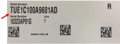 Label with model and serial number