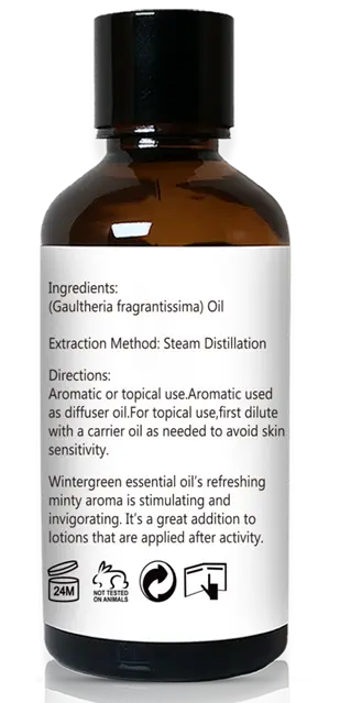 Recalled GM Gumili Wintergreen Essential Oil-Bottle Side Label