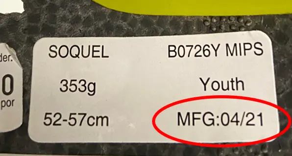 Recalled Bell Soquel Youth Helmet Label