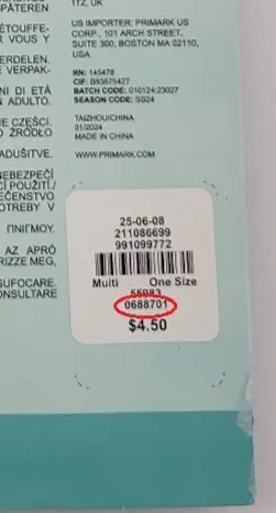 Location of the Product Code