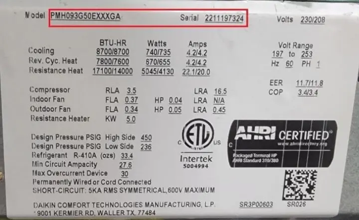 Recalled units have a model number that begins with PMH or PMC