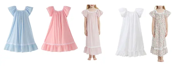 Recalled Nightgowns for Girls, Long Vintage Soft Cotton Sleepwear, Full Length Short Sleeve Nightdress