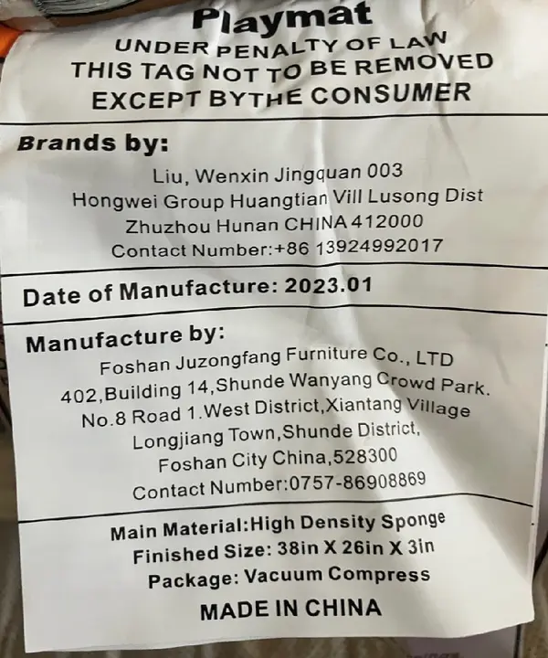 Recalled Mattress Tag with date of manufacturee
