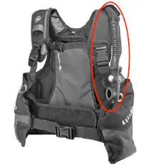 Aqua Lung Powerline Inflator installed on buoyancy compensator
