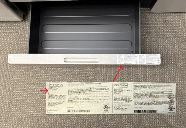 The model number can be found on the label on the inside of the bottom drawer