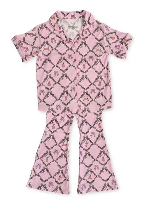 Recalled In My Jammers Button Up Flare Set – Bows print