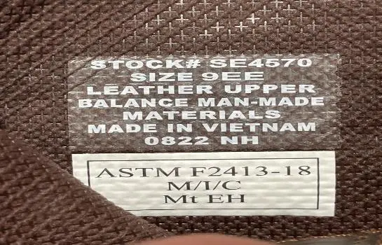 Recalled boots manufacture date code label