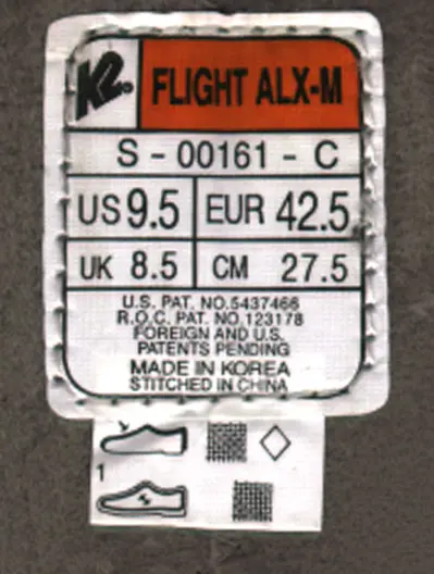 ID tag, located on the tongue of recalled skates